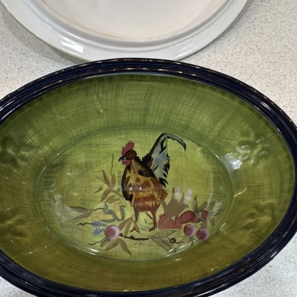 Tracy Porter Stonehouse Farm Oval Ceramic Casserole Rooster Dishwasher Safe